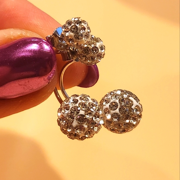 Sterling Silver S925.  Double Rhinestone Ball Ear  Classic Daily Wear Perfect - Picture 5 of 13